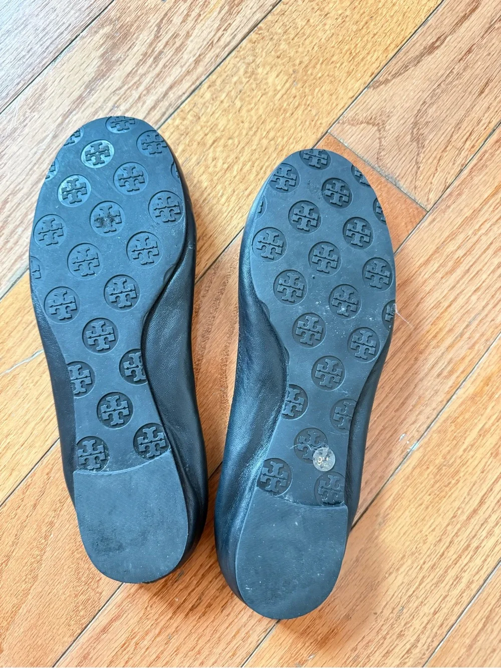 Tory Burch Black Leather Logo Emblem Ballet Flats